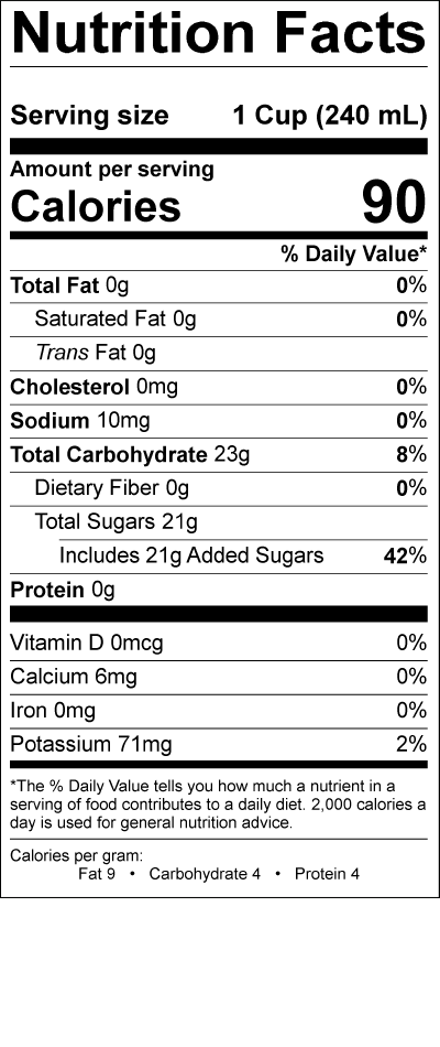 Smith's Old Fashioned Iced Tea With Lemon Nutrition Label